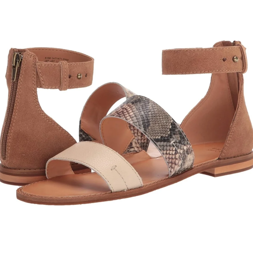 Frye and Co. Women's Evie 2 Band Sandal Flat - Snake Mulit Neutral - SZ 7.5 - Picture 2 of 15